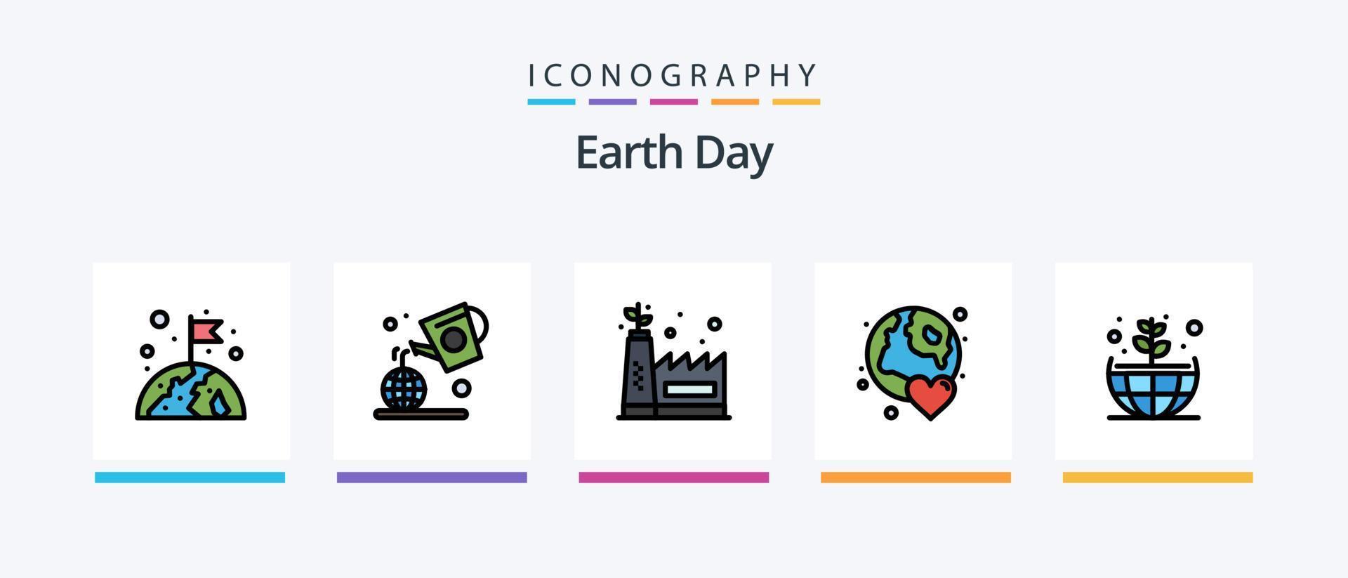 linha do dia da terra cheia de 5 ícones, incluindo fabricação ecológica. globo. terra. terra. calendário. design de ícones criativos vetor