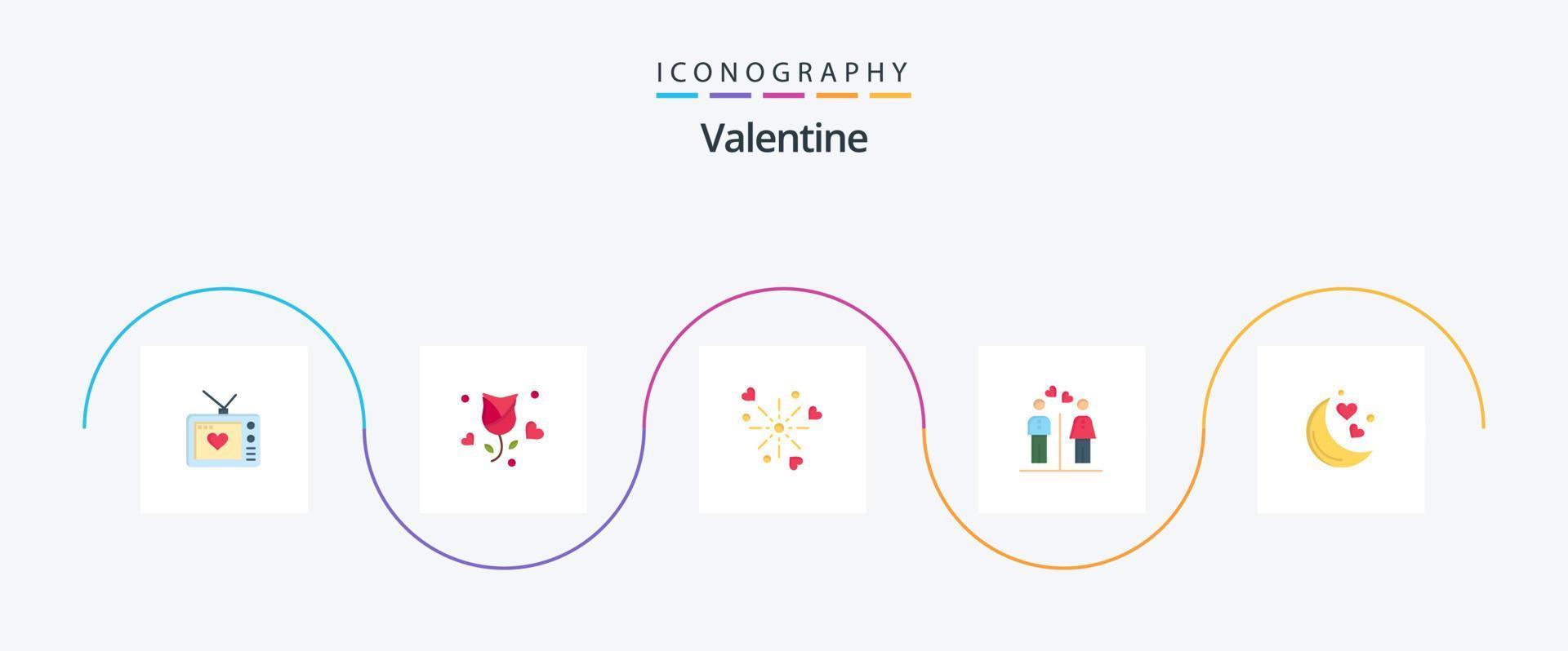 pacote de ícones plana 5 dos namorados, incluindo fogos de artifício. dia. rosa. dia dos namorados. namorados vetor