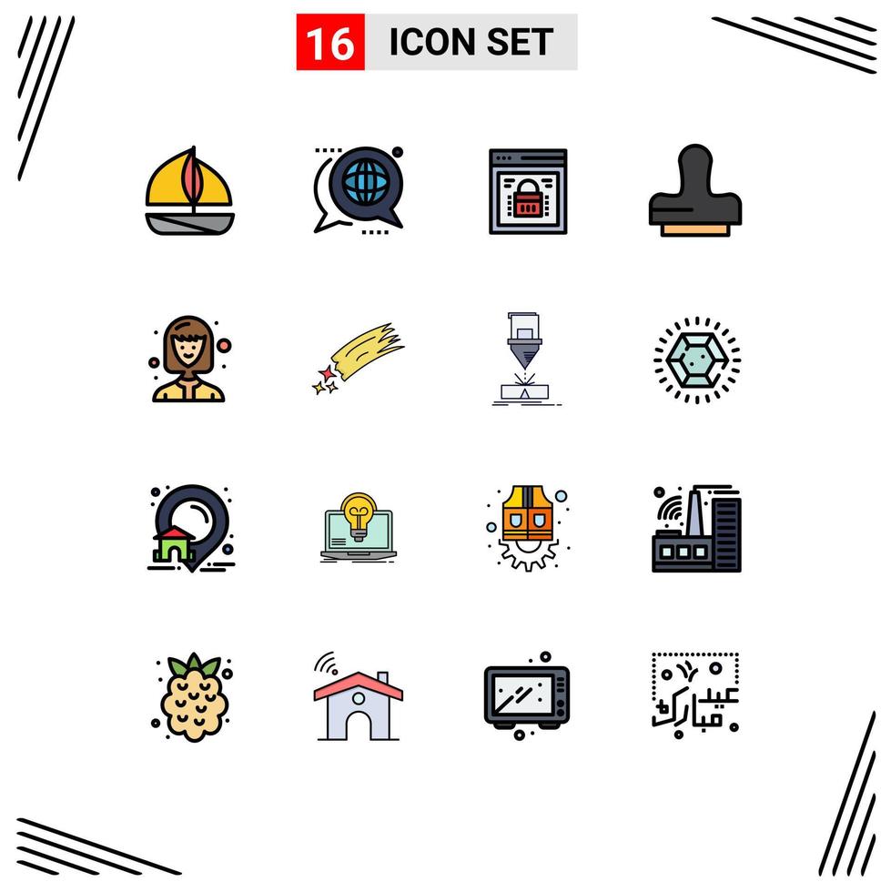16 ícones criativos, sinais e símbolos modernos de carimbo de aluna, segurança da informação, imprensa, segurança na web, elementos de design de vetores criativos editáveis