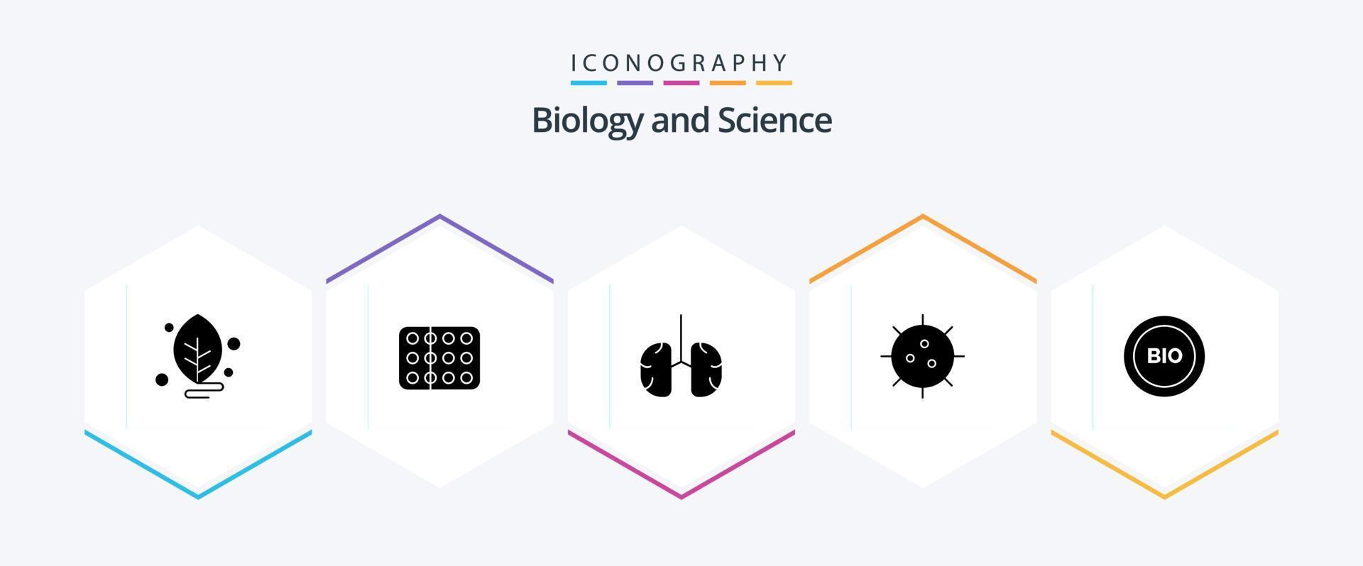 pacote de ícones de 25 glifos de biologia, incluindo experimento. biologia. amostra. bactérias. saúde vetor