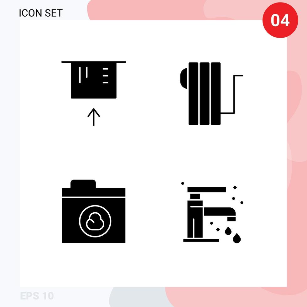 pacote de 4 glifos sólidos criativos de elementos de design de vetores editáveis de torneira de aquecedor de aparelhos de rede atm