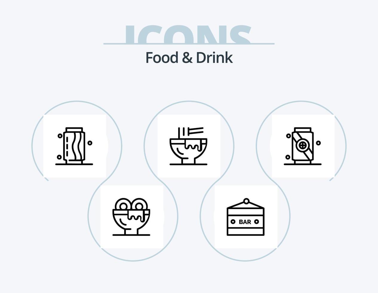 design de ícones do pacote de ícones de linha de comida e bebida 5. suave. beber. doce. fatias. calabresa vetor