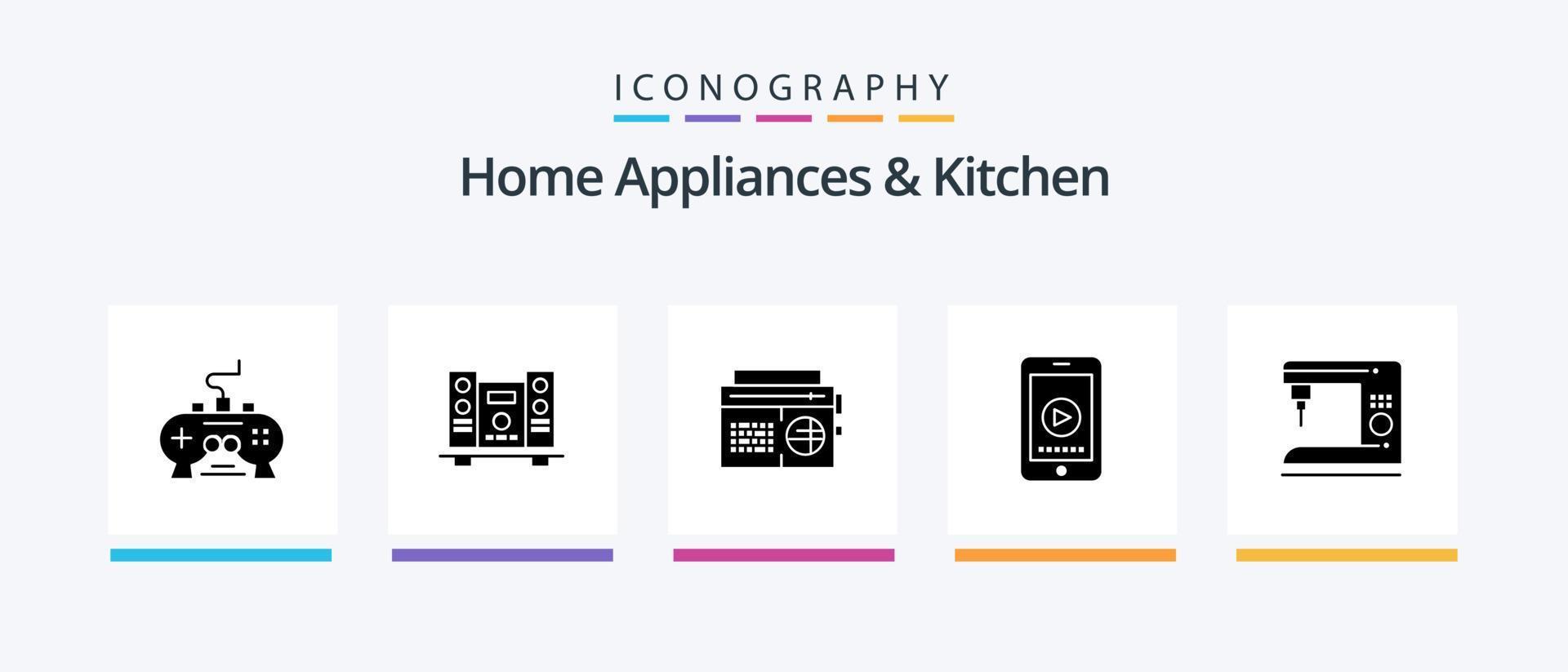 eletrodomésticos e pacote de ícones de glifo de cozinha 5, incluindo casa. áudio. alto. música. cozinha. design de ícones criativos vetor