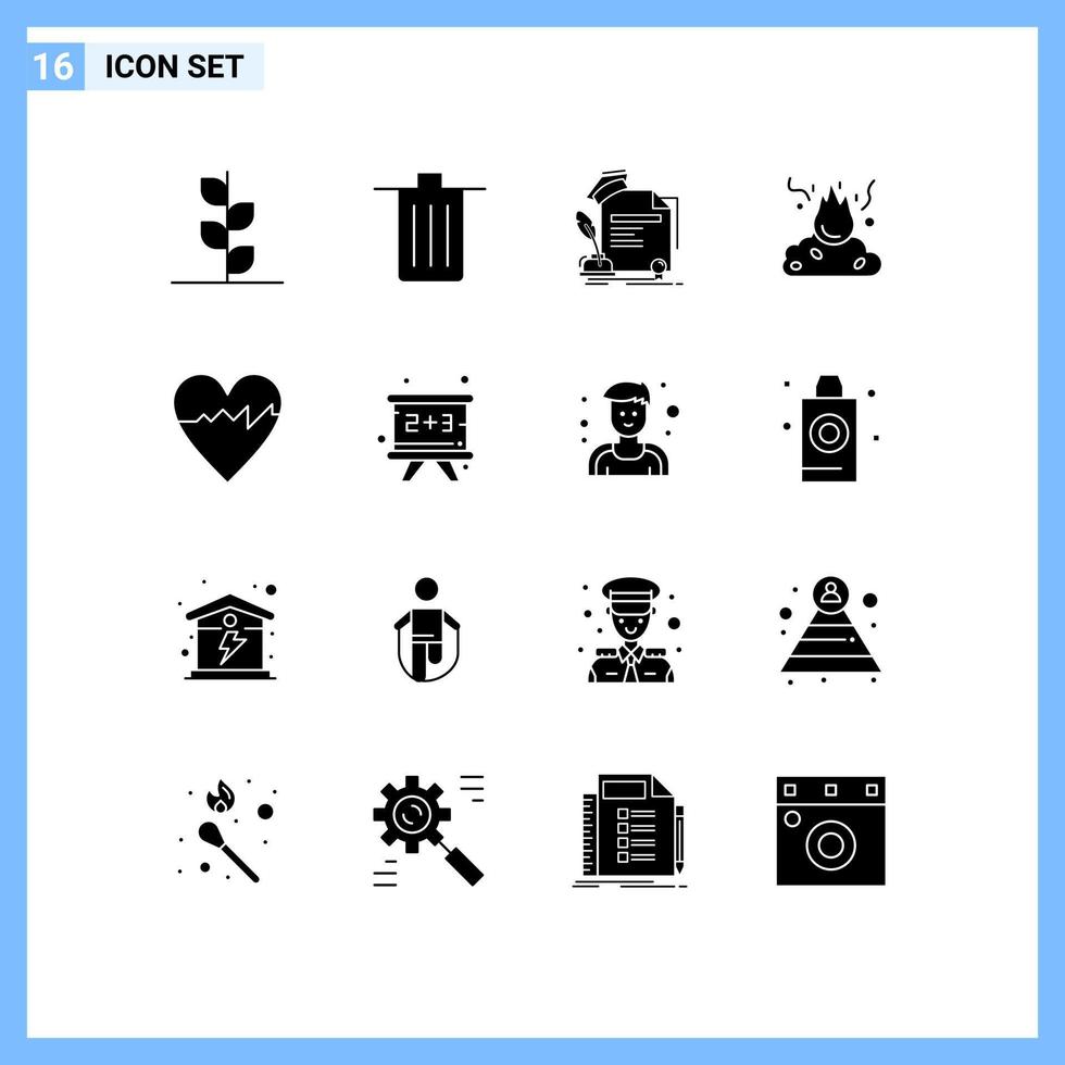 pacote de interface do usuário de 16 glifos sólidos básicos de elementos de design de vetores editáveis de prêmio de queima de lixo de poluição