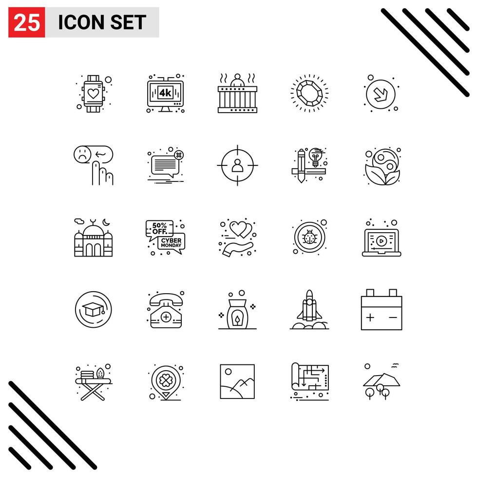 conjunto moderno de pictograma de 25 linhas de molas de tecnologia de moda de joias relaxe elementos de design de vetores editáveis