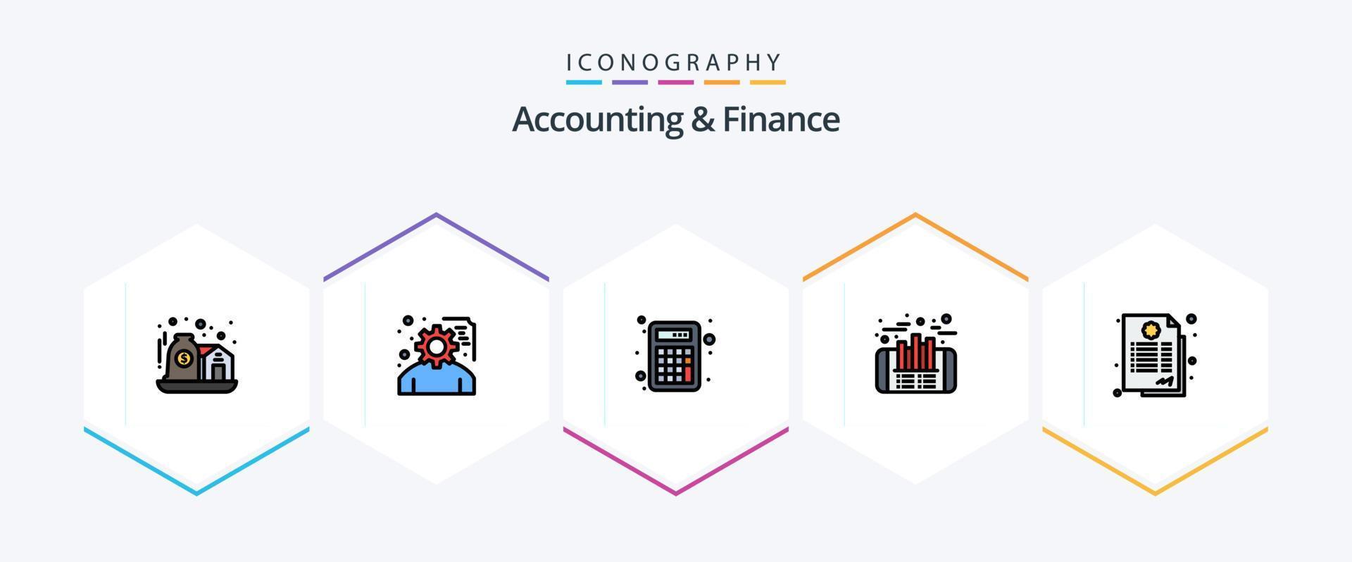 pacote de ícones de 25 linhas preenchidas de contabilidade e finanças, incluindo contrato. finança. contabilidade. lucro. finança vetor