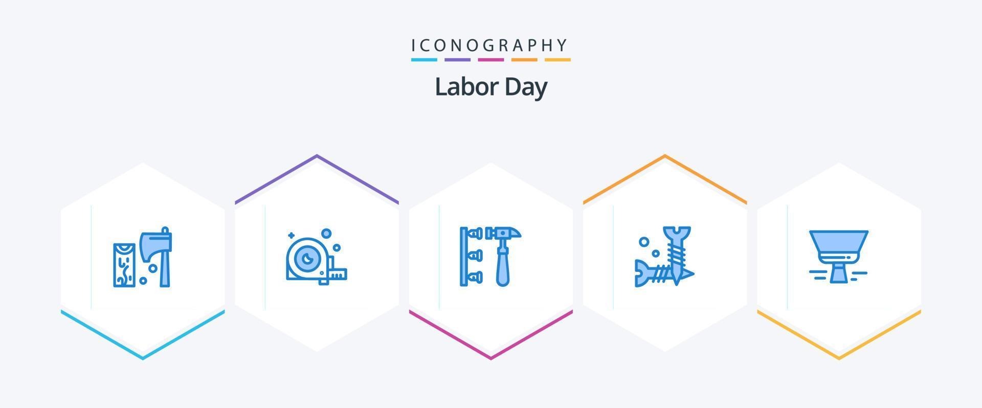 pacote de ícones azul do dia do trabalho 25, incluindo parafusos. faça você mesmo. régua. parafuso. martelo vetor