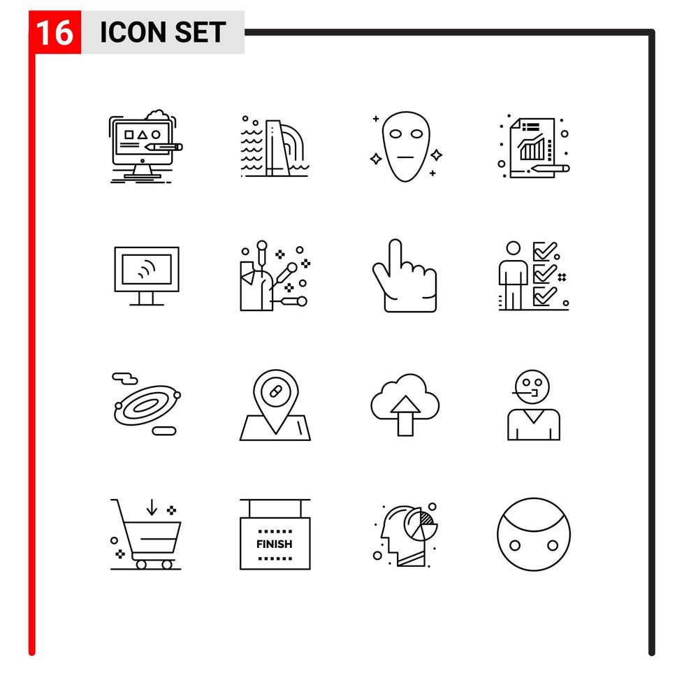 pacote de esboço de 16 símbolos universais de análise de relatório da indústria de gráfico wi-fi elementos de design de vetores editáveis