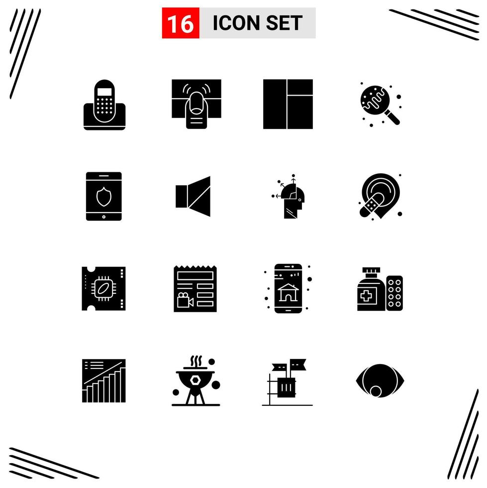 pacote de interface do usuário de 16 glifos sólidos básicos de doces de escudo um elemento de design vetorial editável de doces de açúcar vetor