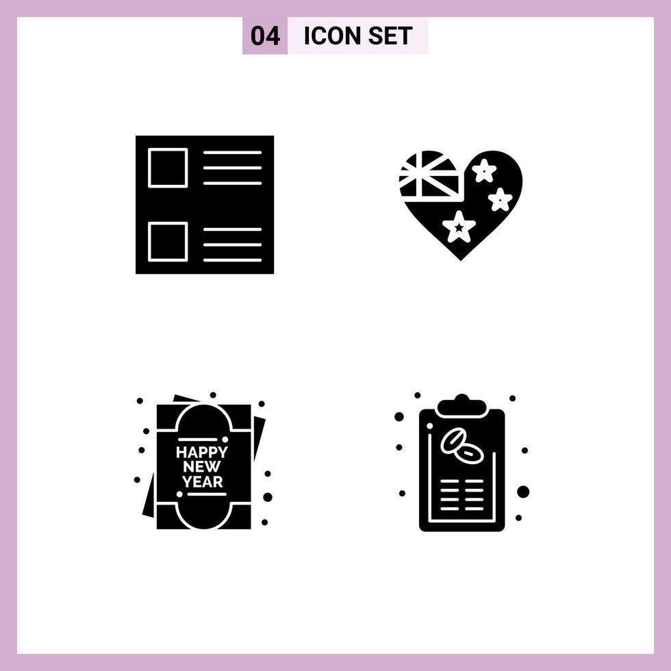 conjunto de 4 sinais de símbolos de ícones de interface do usuário modernos para caixa de seleção ano novo austrália nação café elementos de design de vetores editáveis