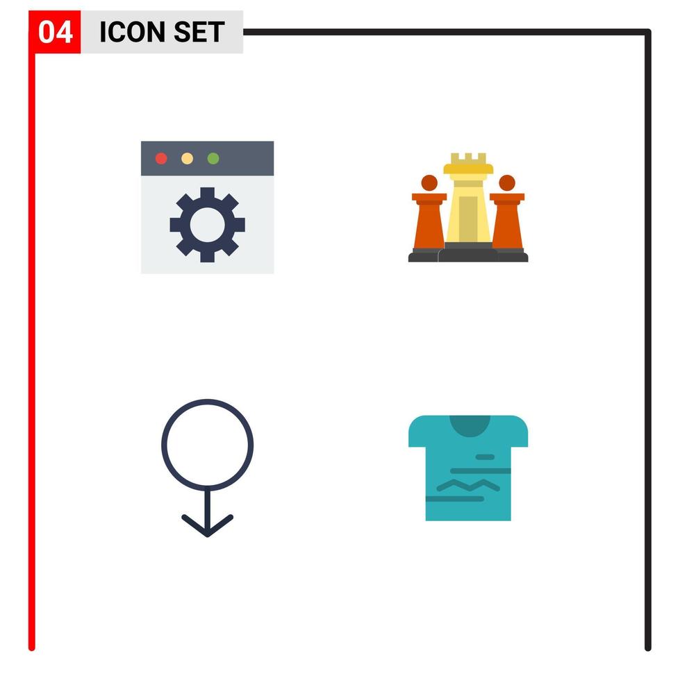 conjunto moderno de 4 ícones e símbolos planos, como elementos de design de vetores editáveis de camisa de tática de xadrez masculina de aplicativo