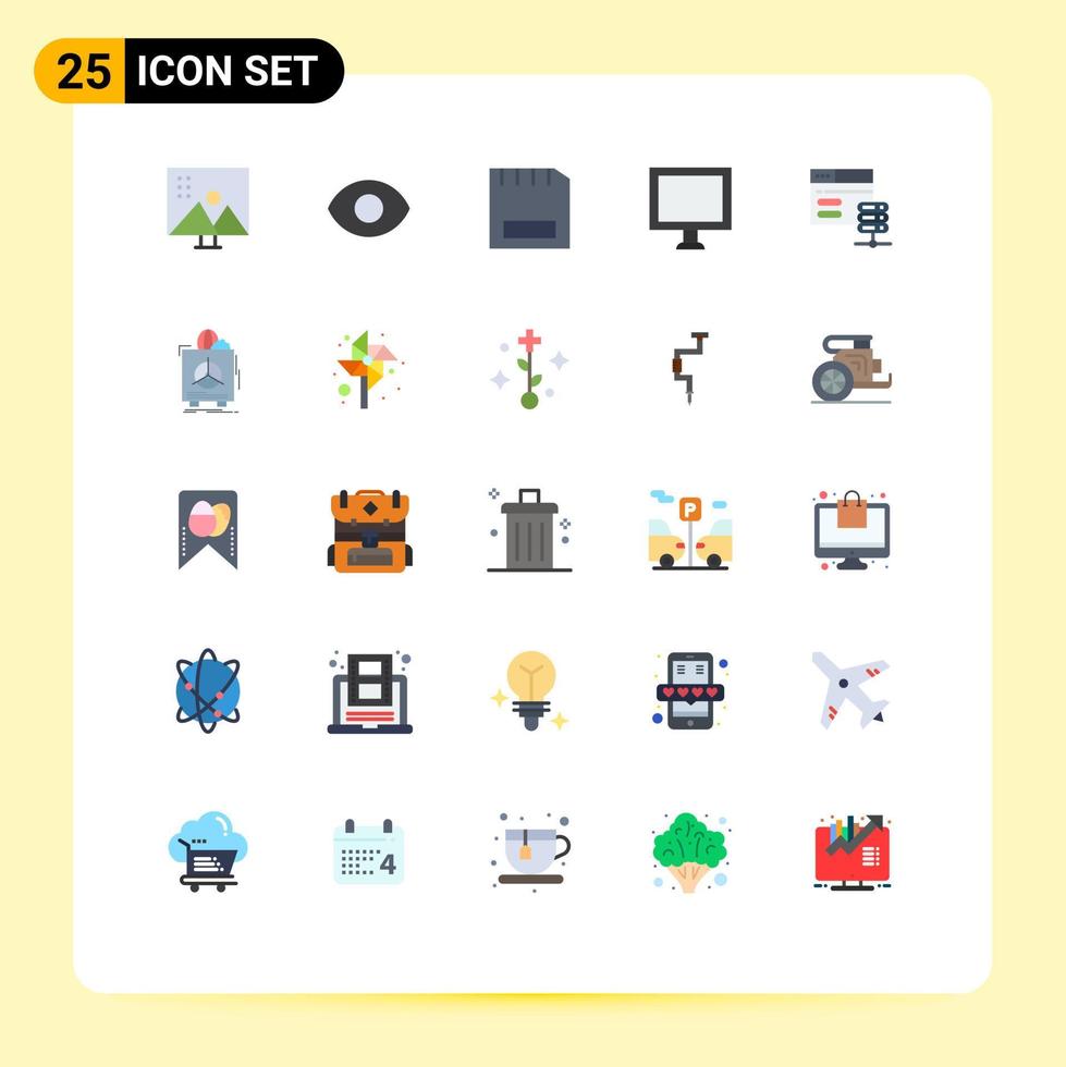 conjunto de pictogramas de 25 cores planas simples de elementos de design de vetores editáveis de tela de computadores de banco de dados de servidor