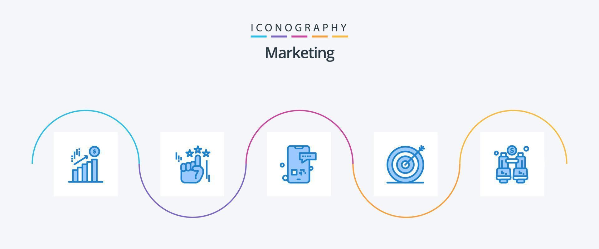 pacote de ícones de marketing azul 5, incluindo explorar. alvo. mensagem. marketing. criativo vetor