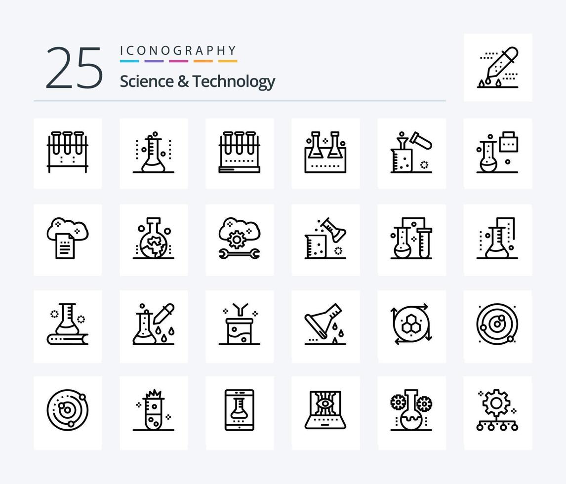 pacote de ícones de 25 linhas de ciência e tecnologia, incluindo armazenamento de arquivos. relatórios em nuvem. tubo de ensaio. portfólio de ciência. Educação Científica vetor