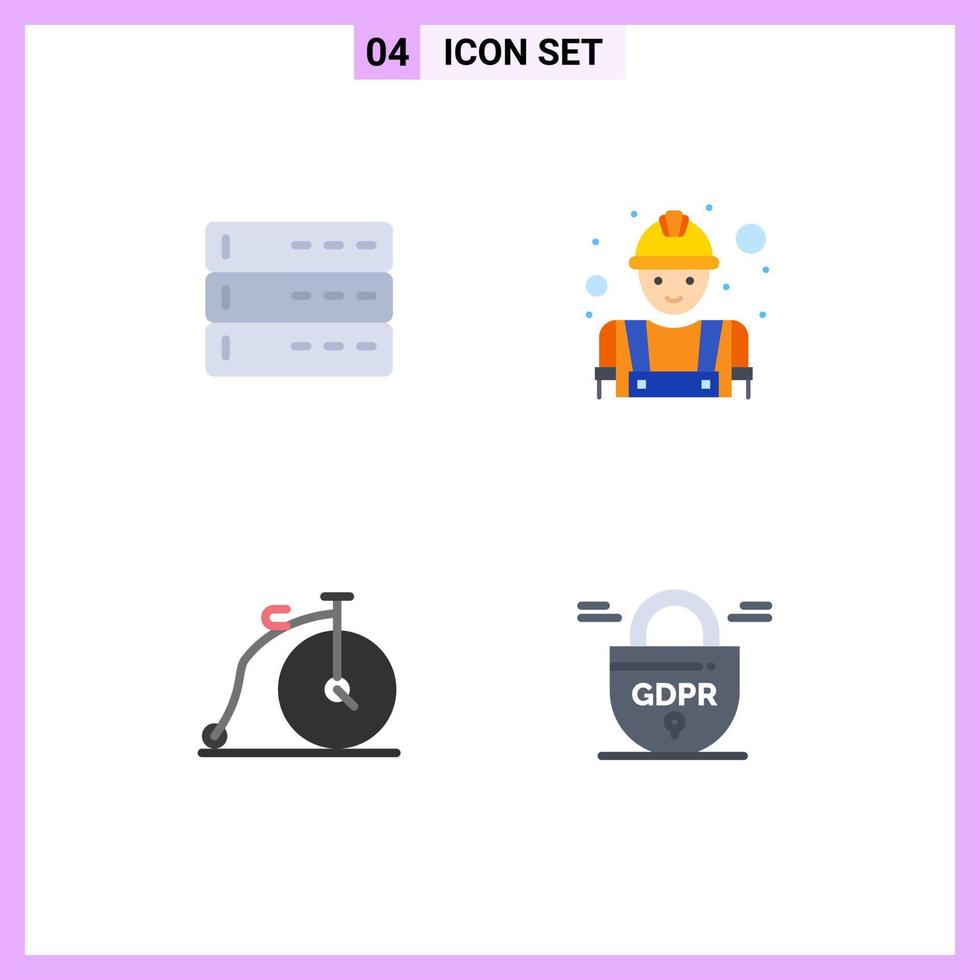 pacote de ícones planos de 4 símbolos universais de elementos de design de vetores editáveis de veículo de trabalhador de servidor antigo