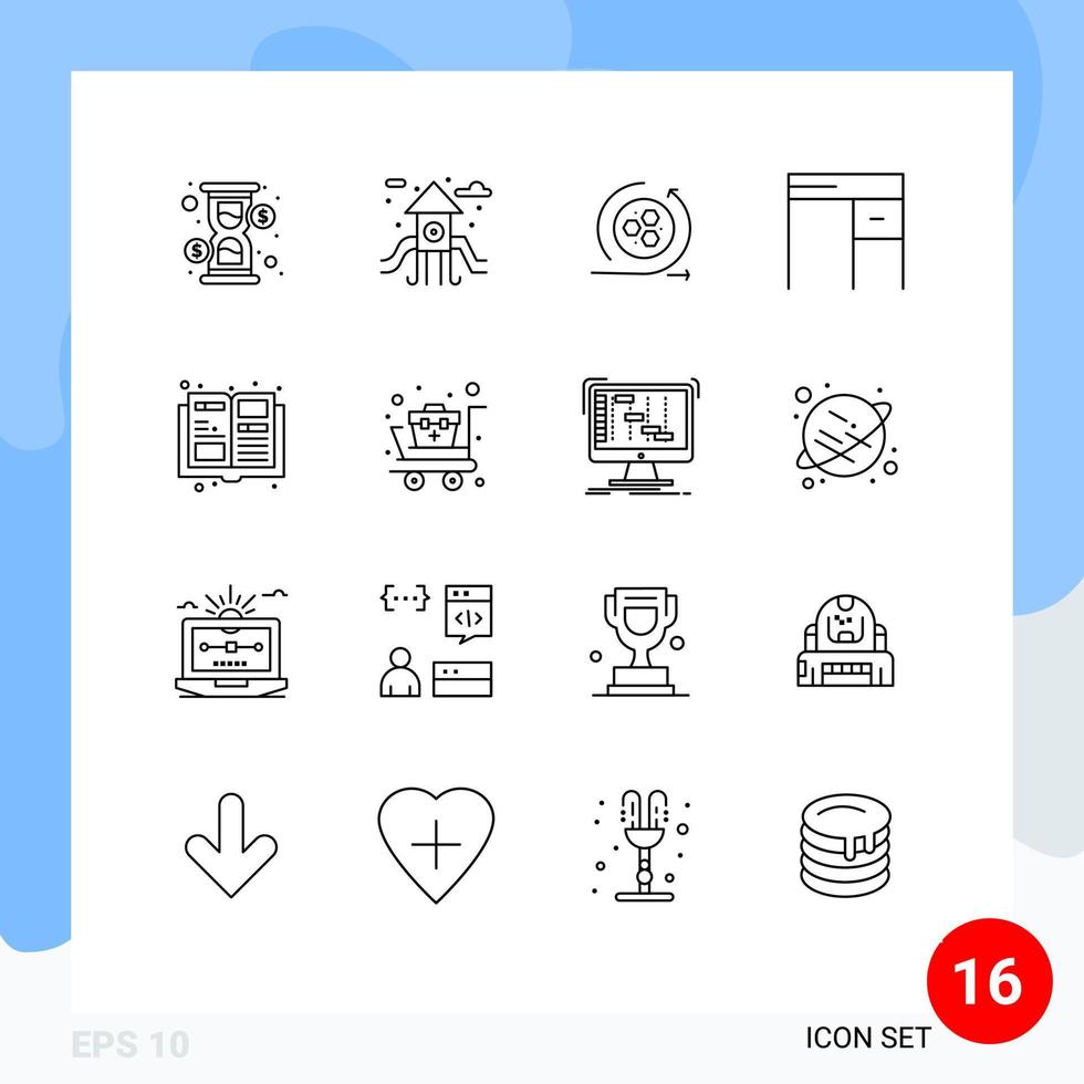 grupo de símbolos de ícone universal de 16 contornos modernos de catálogo de revistas api móveis de escritório elementos de design de vetores editáveis
