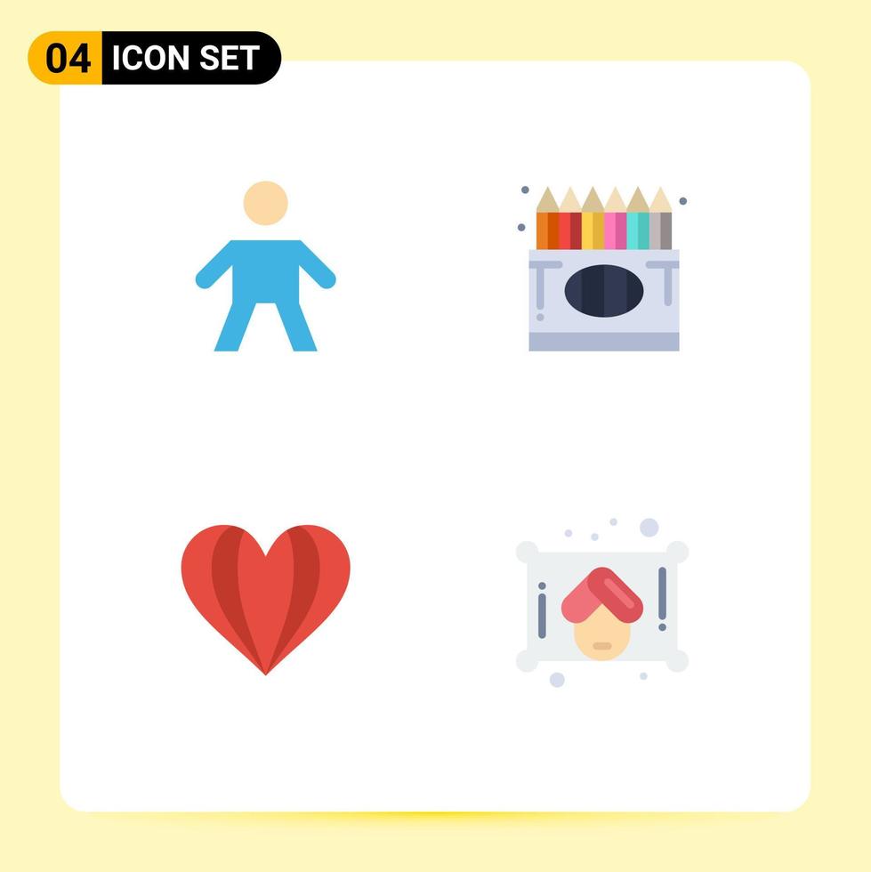 pacote de interface do usuário de 4 ícones planos básicos de desenho de coração infantil de volta à escola como elementos de design vetorial editáveis vetor