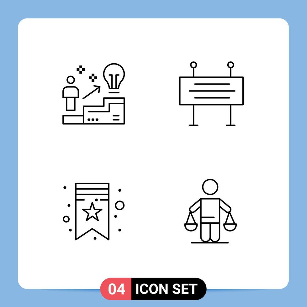 conjunto de 4 sinais de símbolos de ícones de interface do usuário modernos para marcadores de escada ideia construção barricada tag elementos de design de vetores editáveis