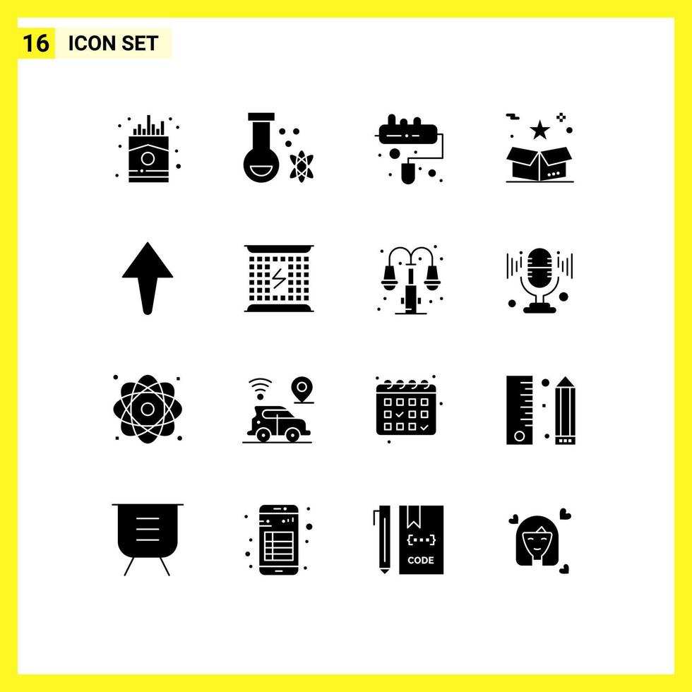 conjunto de pictogramas de 16 glifos sólidos simples de pacote de pincel de entrega surpreende elementos de design de vetores editáveis