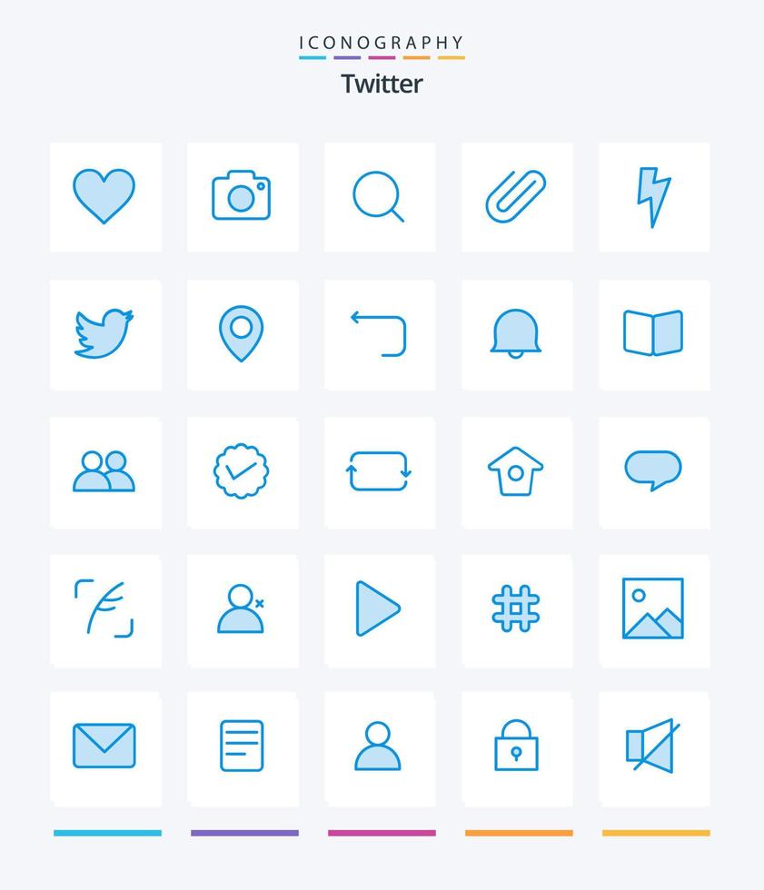 pacote de ícones azuis do twitter 25 criativos, como poder. papel. procurar. grampo. acessório vetor