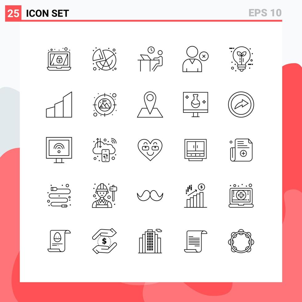 Pacote de linha de interface de usuário de 25 sinais e símbolos modernos de usuário de trabalho de lâmpada de eletricidade excluir elementos de design de vetores editáveis