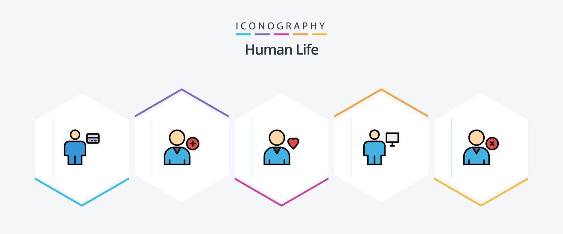 pacote de ícones humanos de 25 linhas preenchidas, incluindo homem. tela. favorito. humano. corpo vetor