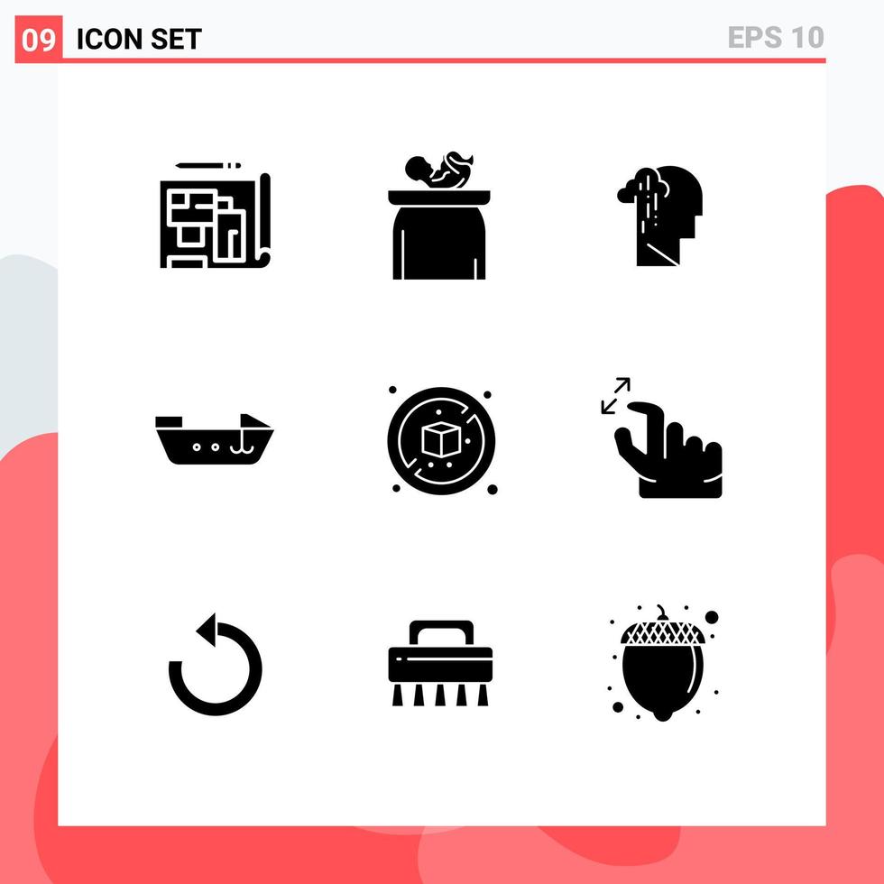 9 interface do usuário pacote de glifos sólidos de sinais e símbolos modernos de elementos de design vetorial editáveis sem motor kid boat melancolia vetor