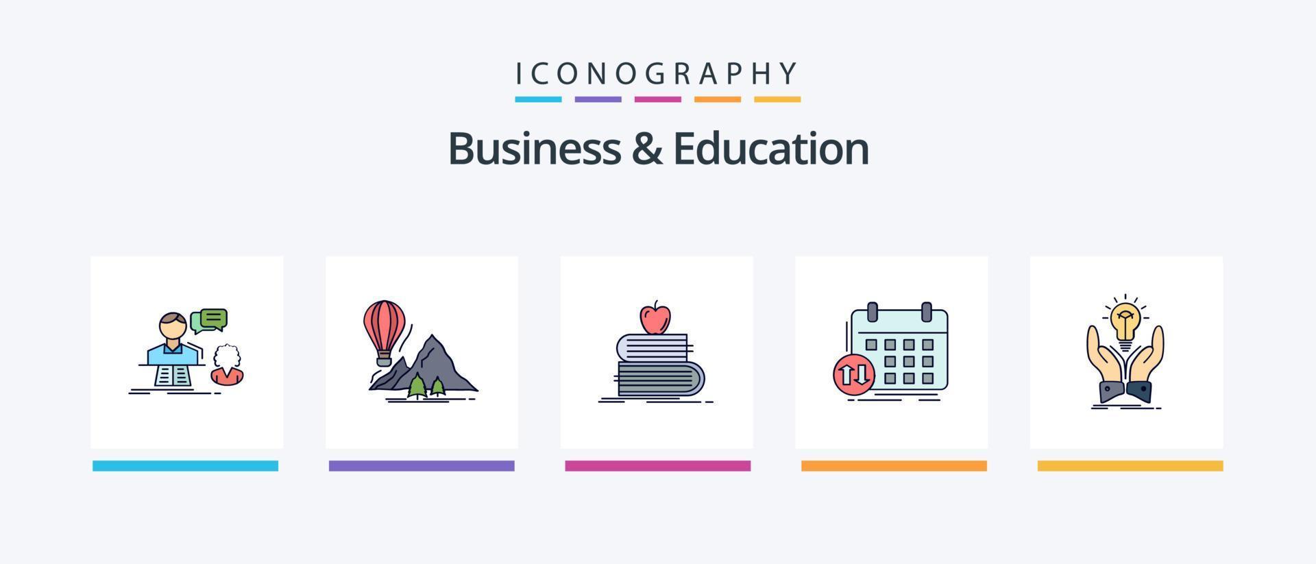 a linha de negócios e educação preencheu o pacote de 5 ícones, incluindo a contratação. retomar. proteger. universidade. Educação. design de ícones criativos vetor