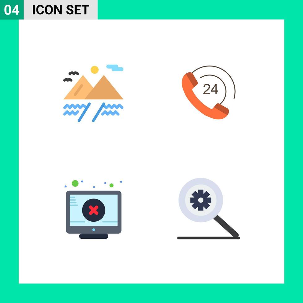 conjunto moderno de 4 ícones e símbolos planos, como suporte de chamada de erro de acampamento, controle de elementos de design de vetores editáveis