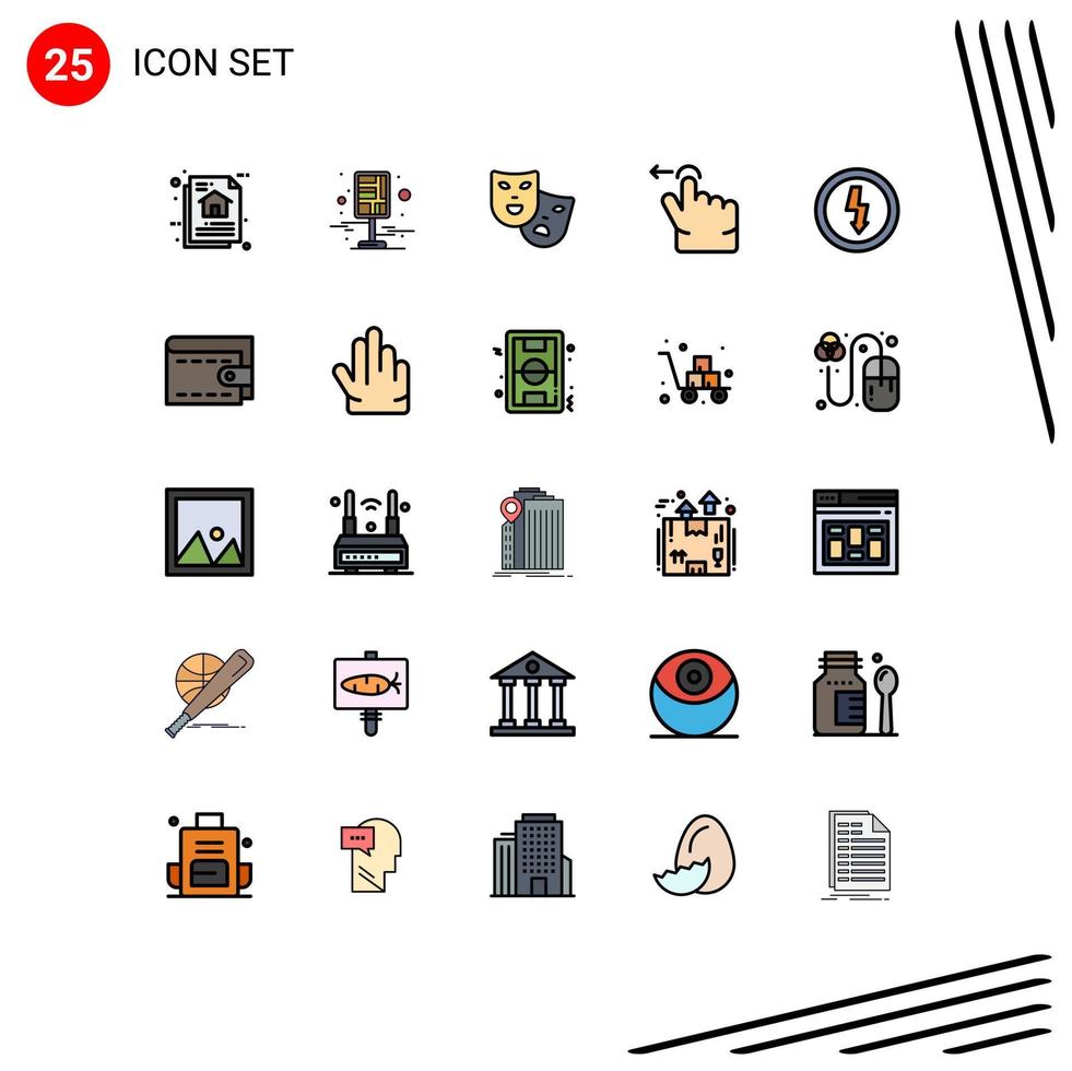 grupo de símbolos de ícone universal de 25 cores planas de linha cheia moderna de gesto de carga pin dedo teatro editável elementos de design vetorial vetor