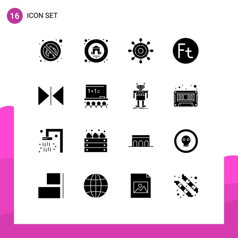 conjunto de glifos sólidos de interface móvel de 16 pictogramas de elementos de design de vetores editáveis húngaros horizontais de arte