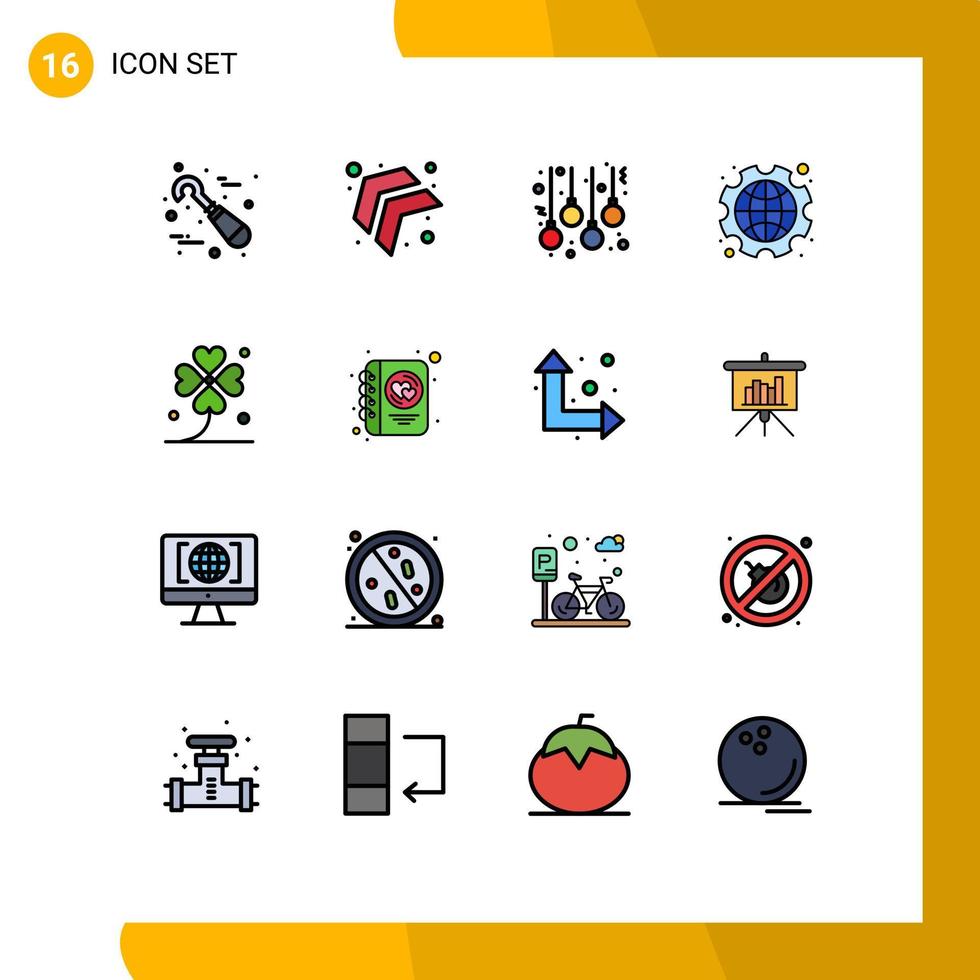 pacote de 16 sinais e símbolos modernos de linhas cheias de cores planas para mídia impressa na web, como quatro bolas de trabalho elementos de design de vetores criativos editáveis do dia do trabalho