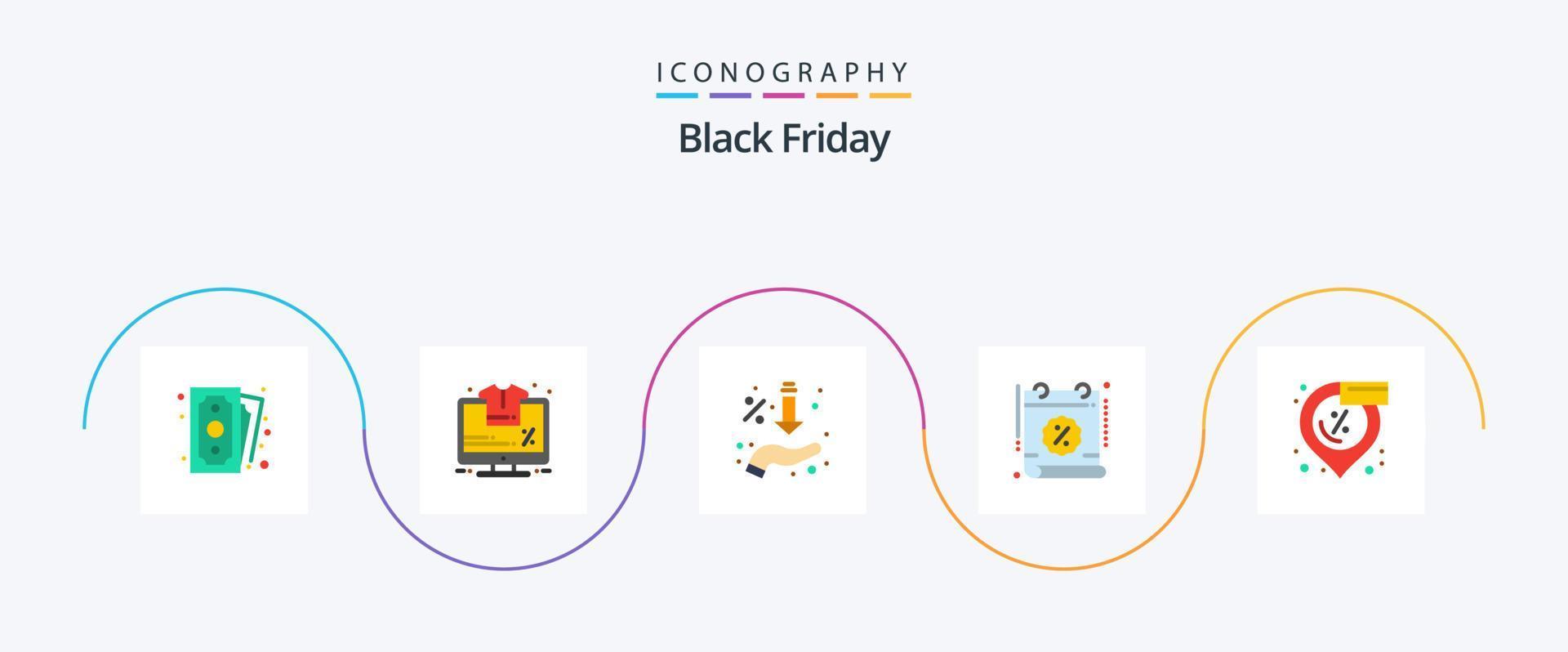 Black Friday Flat 5 Icon Pack incluindo venda. por cento. Setas; flechas. encontro. oferecer vetor