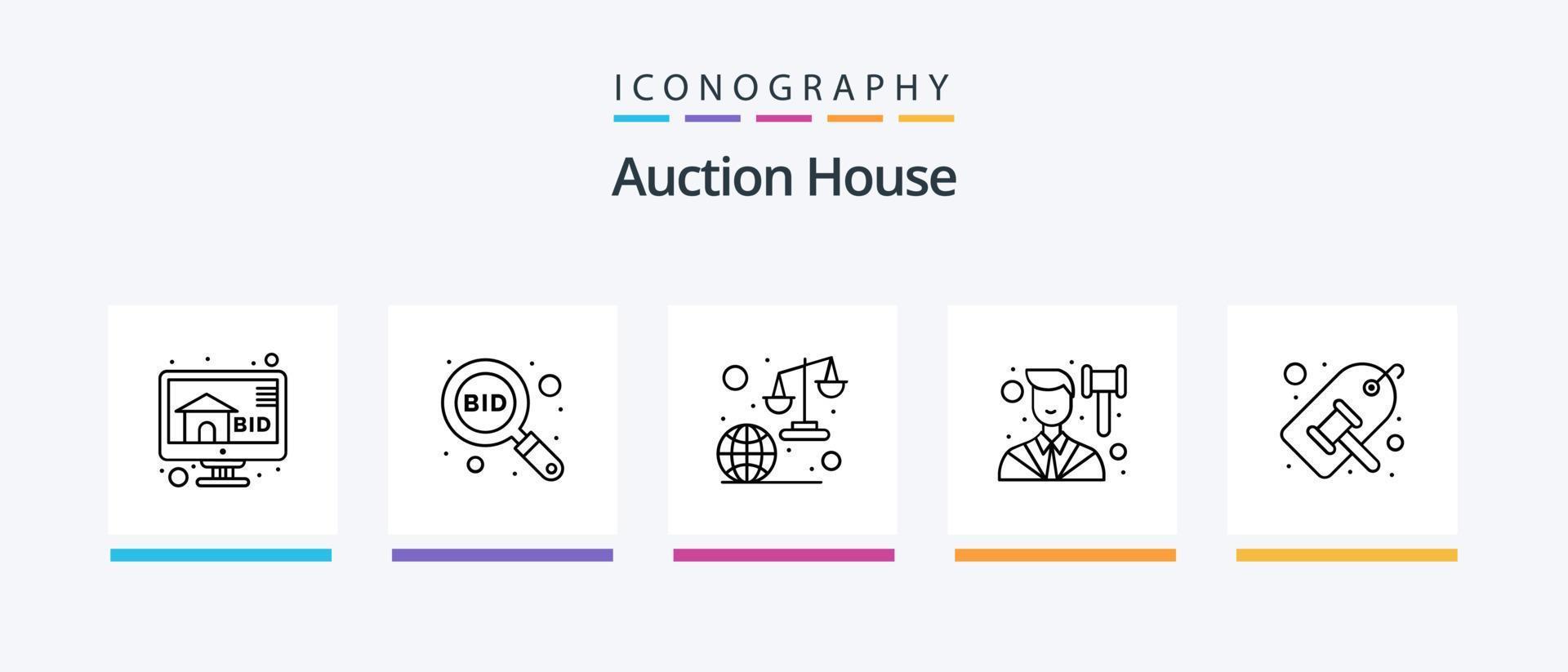 pacote de ícones da linha de leilões 5, incluindo martelo. o email. Saldo. diploma. certificação. design de ícones criativos vetor