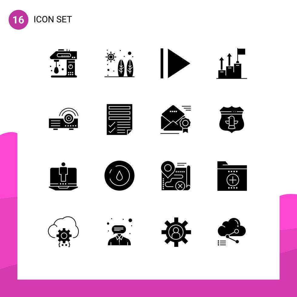 16 ícones criativos sinais e símbolos modernos de apresentação de máquina onda missão crescimento elementos de design de vetores editáveis