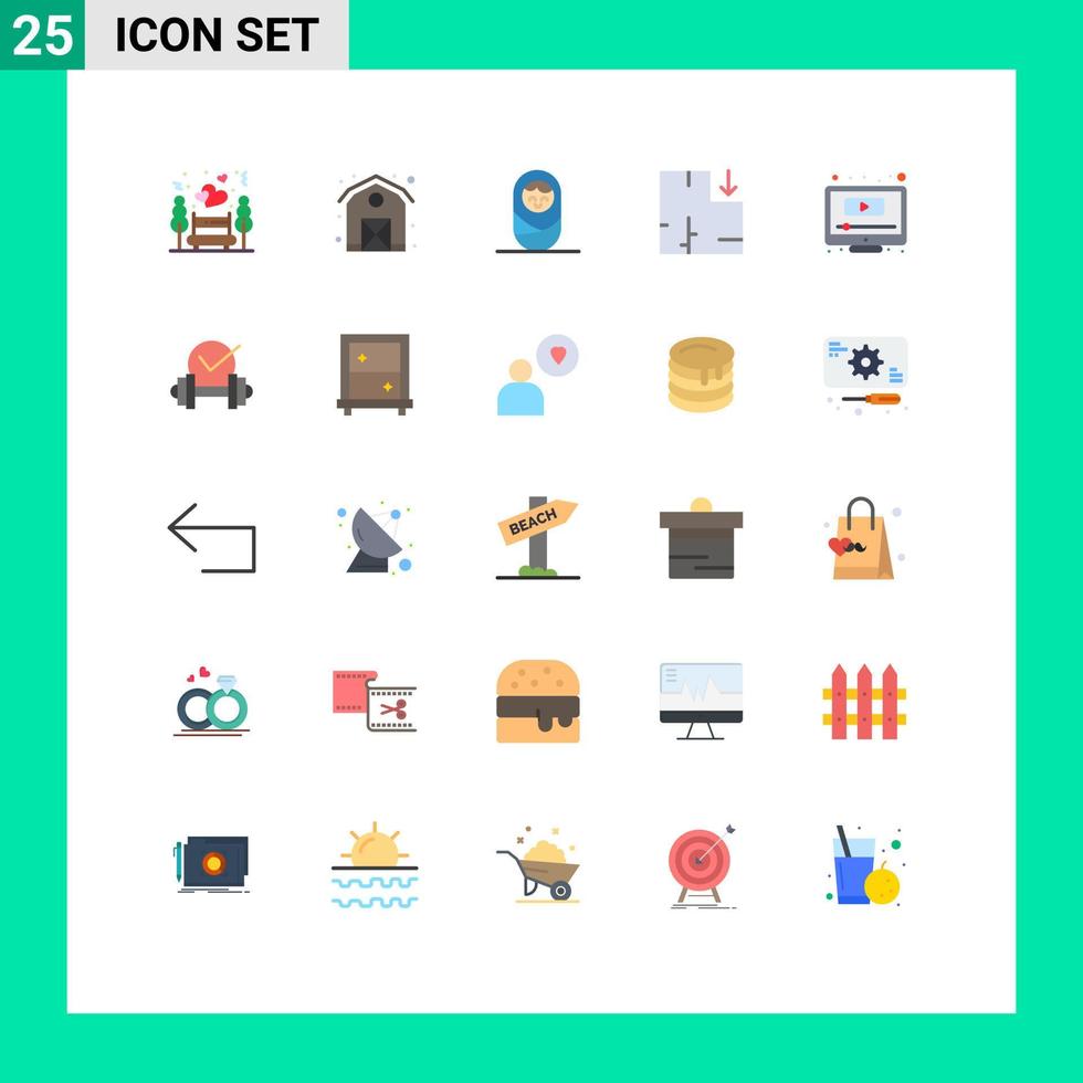 pacote de interface do usuário de 25 cores planas básicas de elementos de design de vetores editáveis de computador de tela de menino do youtube de saúde