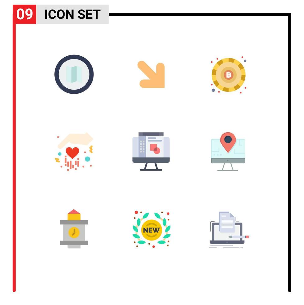 conceito de 9 cores planas para sites móveis e aplicativos, localização, layout de token de computador, design gráfico, elementos de design vetorial editáveis vetor