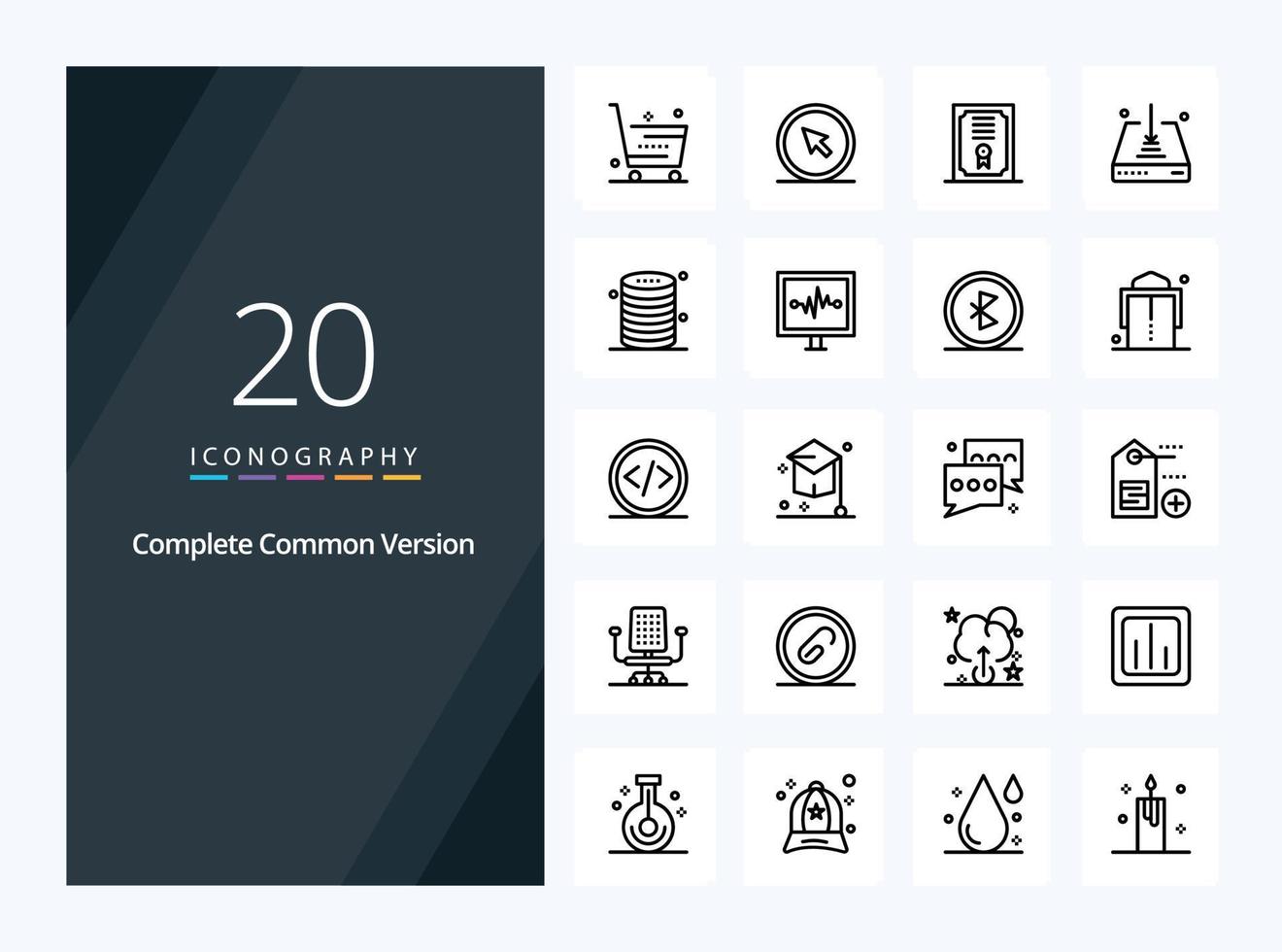 20 ícone de esboço de versão comum completo para apresentação vetor
