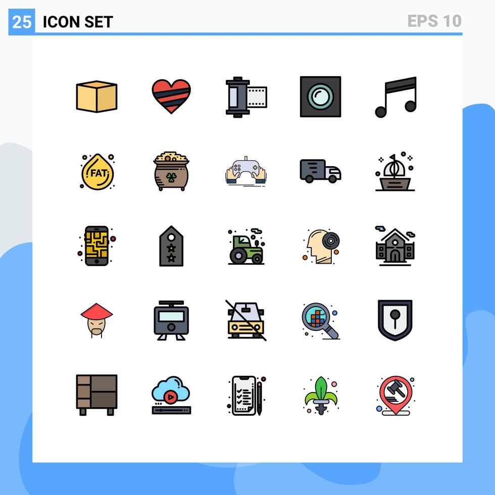 25 interface do usuário linha cheia pacote de cores planas de sinais e símbolos modernos de elementos de design de vetores editáveis de luz de câmera embutida de mídia