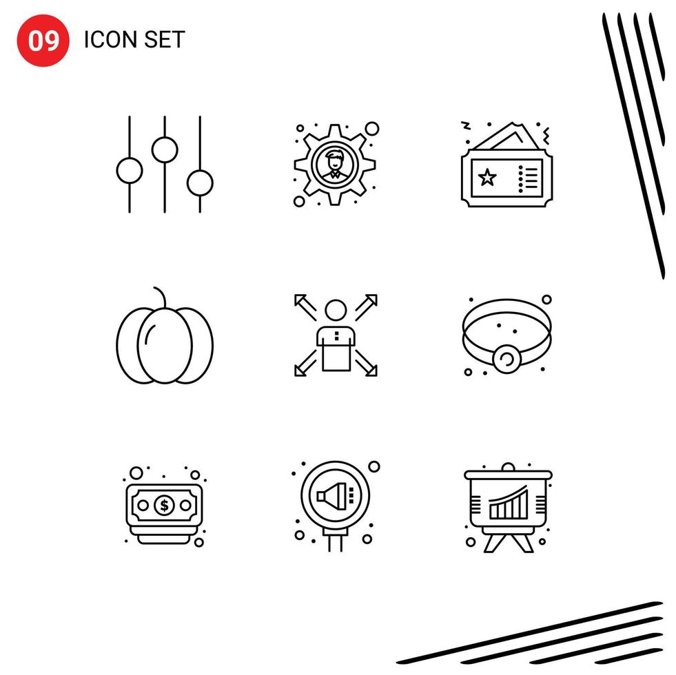grupo de símbolos de ícone universal de 9 contornos modernos de cupom de setas de direção legumes halloween elementos de design de vetores editáveis