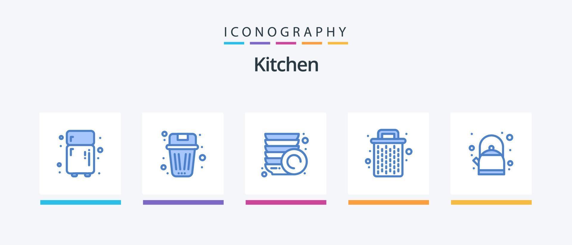 pacote de ícones de cozinha azul 5, incluindo chá. café da manhã. cozinha. lixo. estive. design de ícones criativos vetor