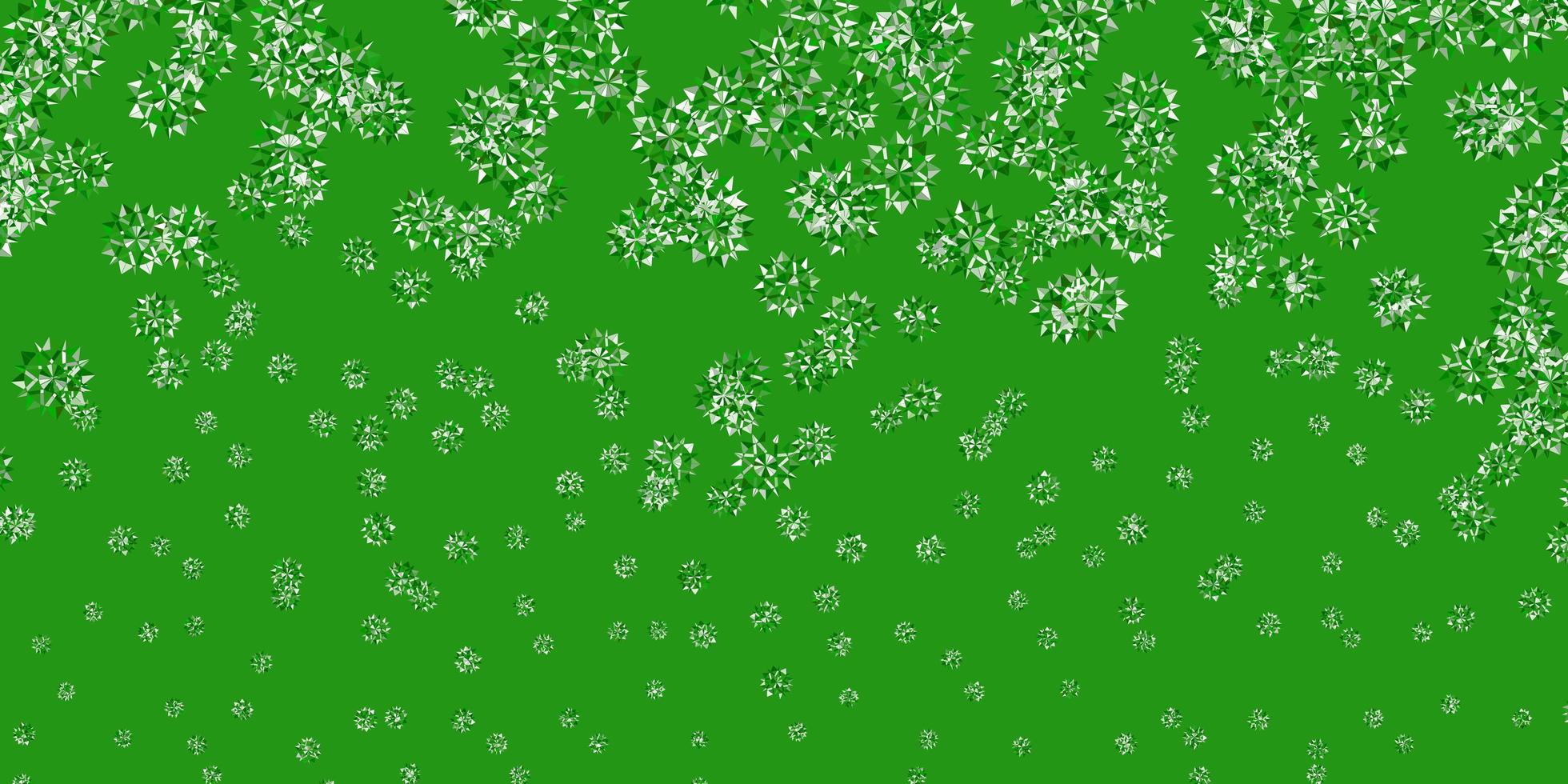 padrão de vetor verde claro com flocos de neve coloridos.