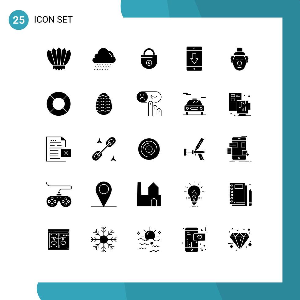 conjunto de pictogramas de 25 glifos sólidos simples de elementos de design de vetores editáveis de dispositivos de negócios de download de coringa