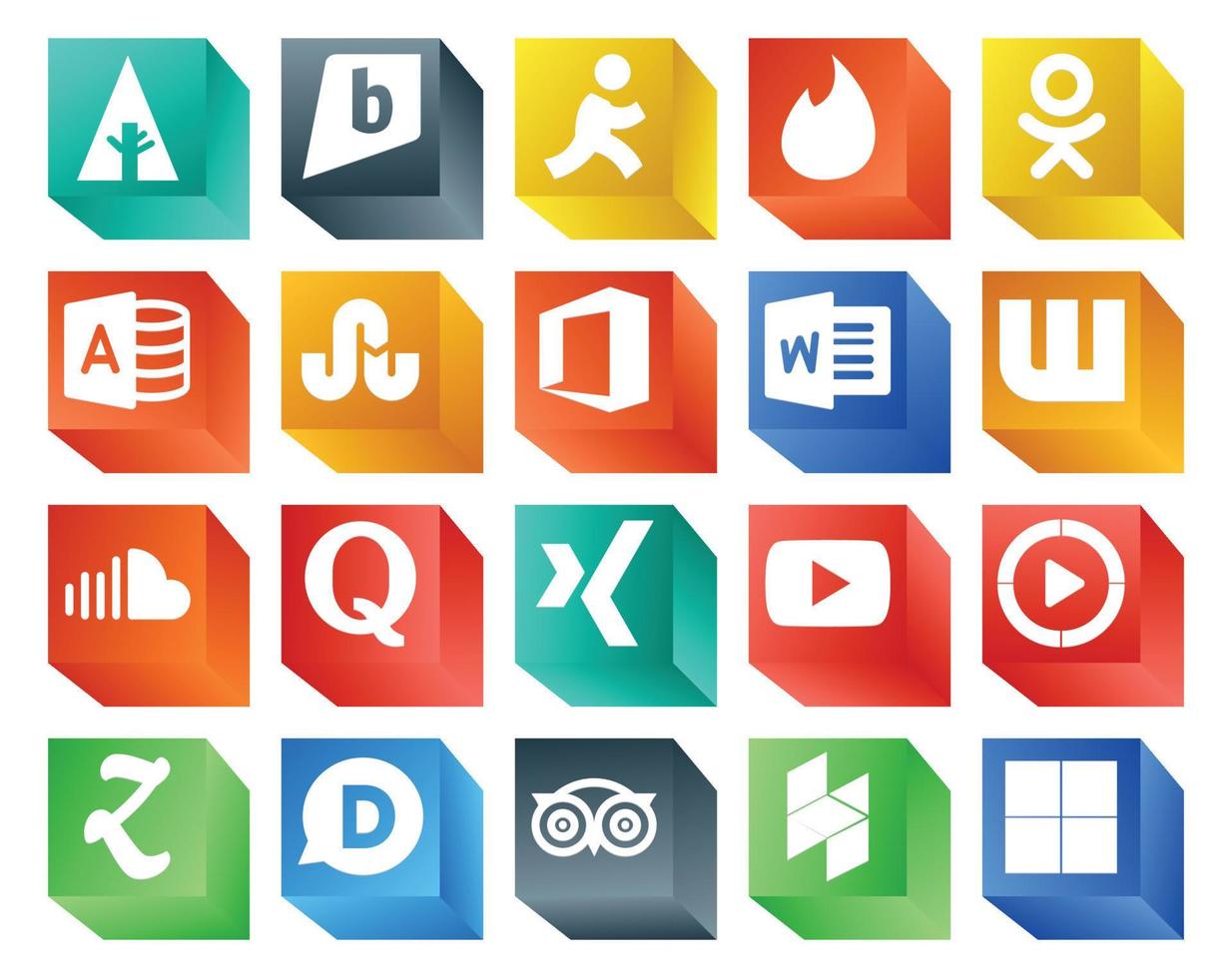 20 pacotes de ícones de mídia social, incluindo música de pergunta de palavra xing de vídeo vetor
