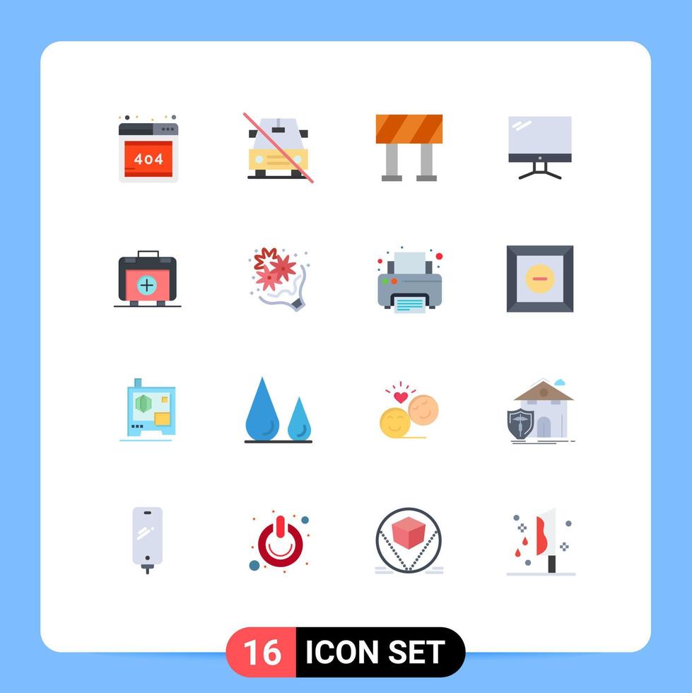 conjunto moderno de pictograma de 16 cores planas de pacote editável de dispositivo de bloco pc de healthbag de elementos de design de vetores criativos