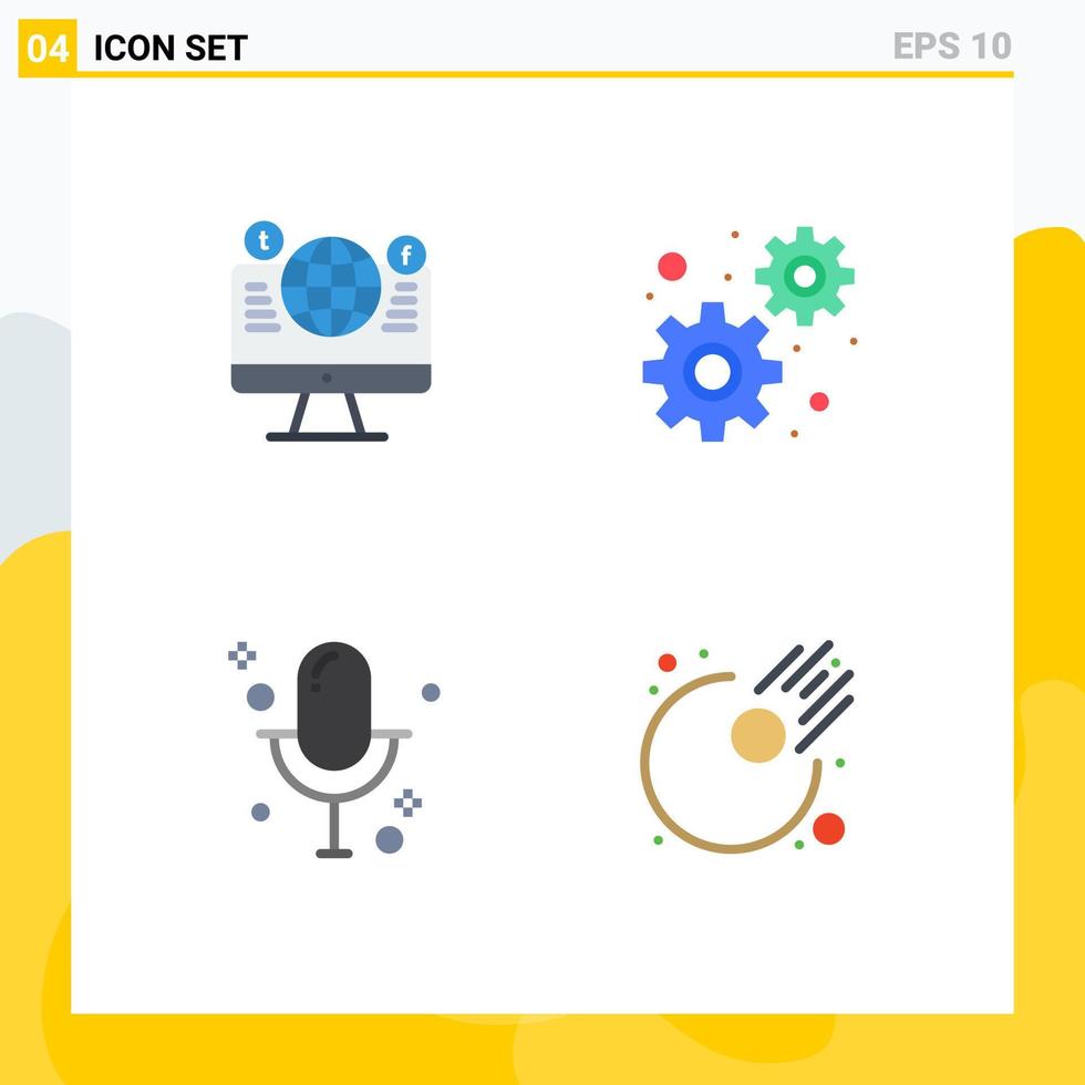 pacote de ícones planos de 4 símbolos universais da mídia do site engrenagens de mídia social registram elementos de design vetorial editáveis vetor