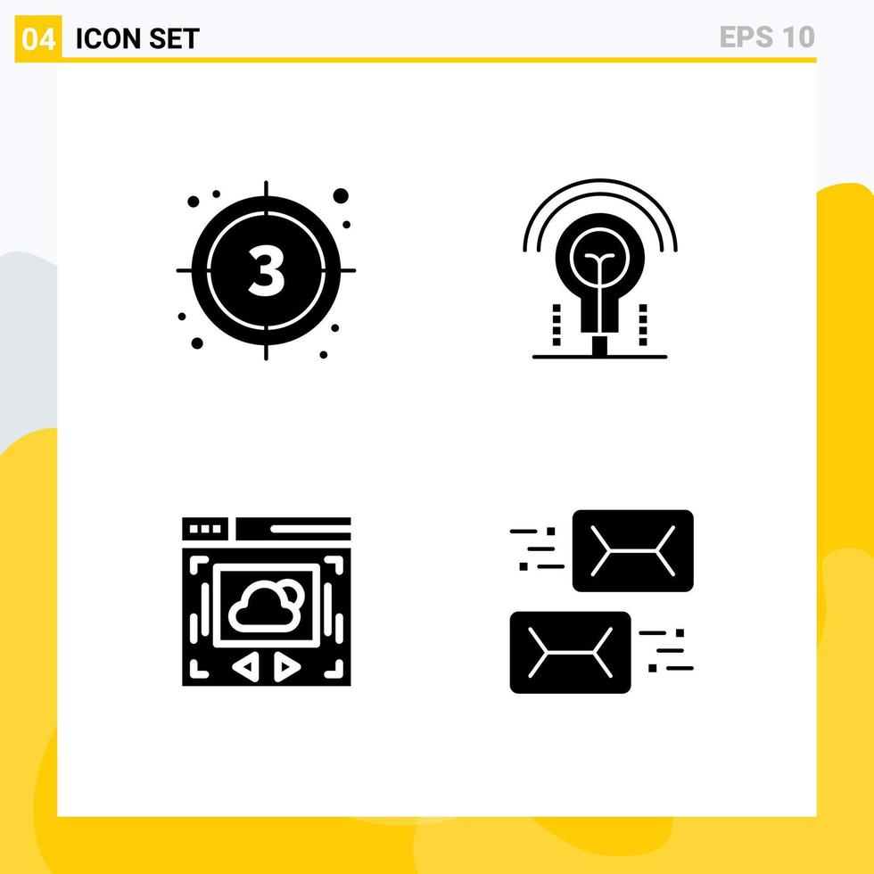 pacote de linha vetorial editável de 4 glifos sólidos simples de página da web de contagem regressiva ideia de início de nuvem compartilhando elementos de design vetorial editáveis vetor