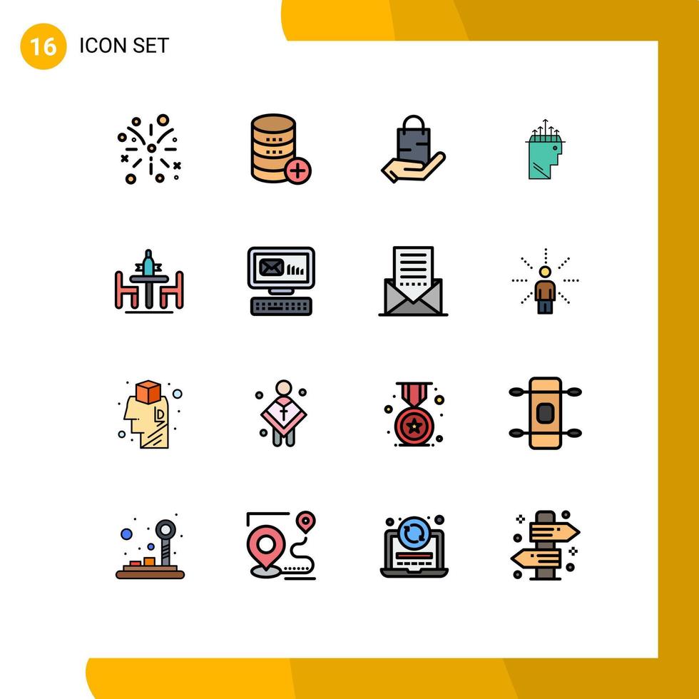 16 interface do usuário pacote de linhas preenchidas com cores planas de sinais e símbolos modernos de hipnose de bolsa de dados de acordo elementos de design de vetores criativos editáveis à mão