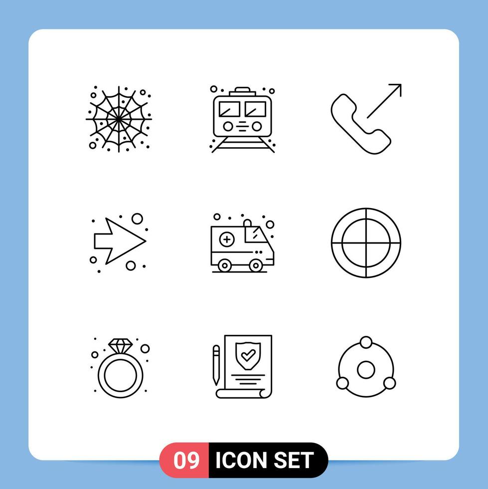 pacote de 9 esboços criativos de transporte de emergência direito próximo telefone elementos de design de vetores editáveis