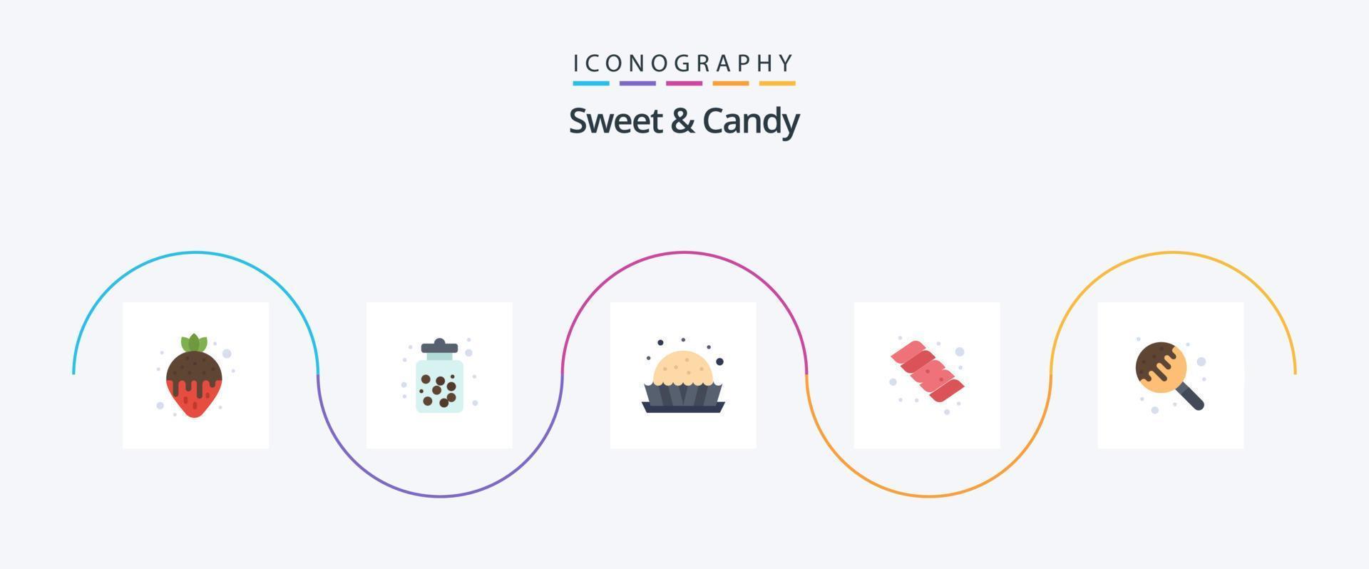 pacote de ícones de 5 planos de doces e doces, incluindo pirulito. marshmallow. doces. doce. doces vetor